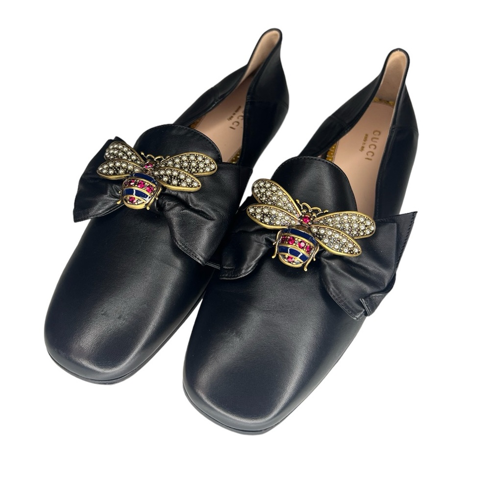 GUCCI WOMENS SZ EU39.5 QUEEN MARGARET BLACK LEATHER LOAFERS